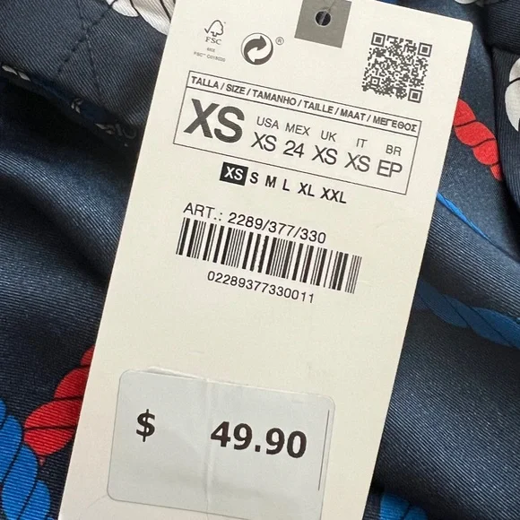 ZARA Nautical Chain Knot Print Dress Navy Double Breasted Mini XS NWT - Picture 11 of 11